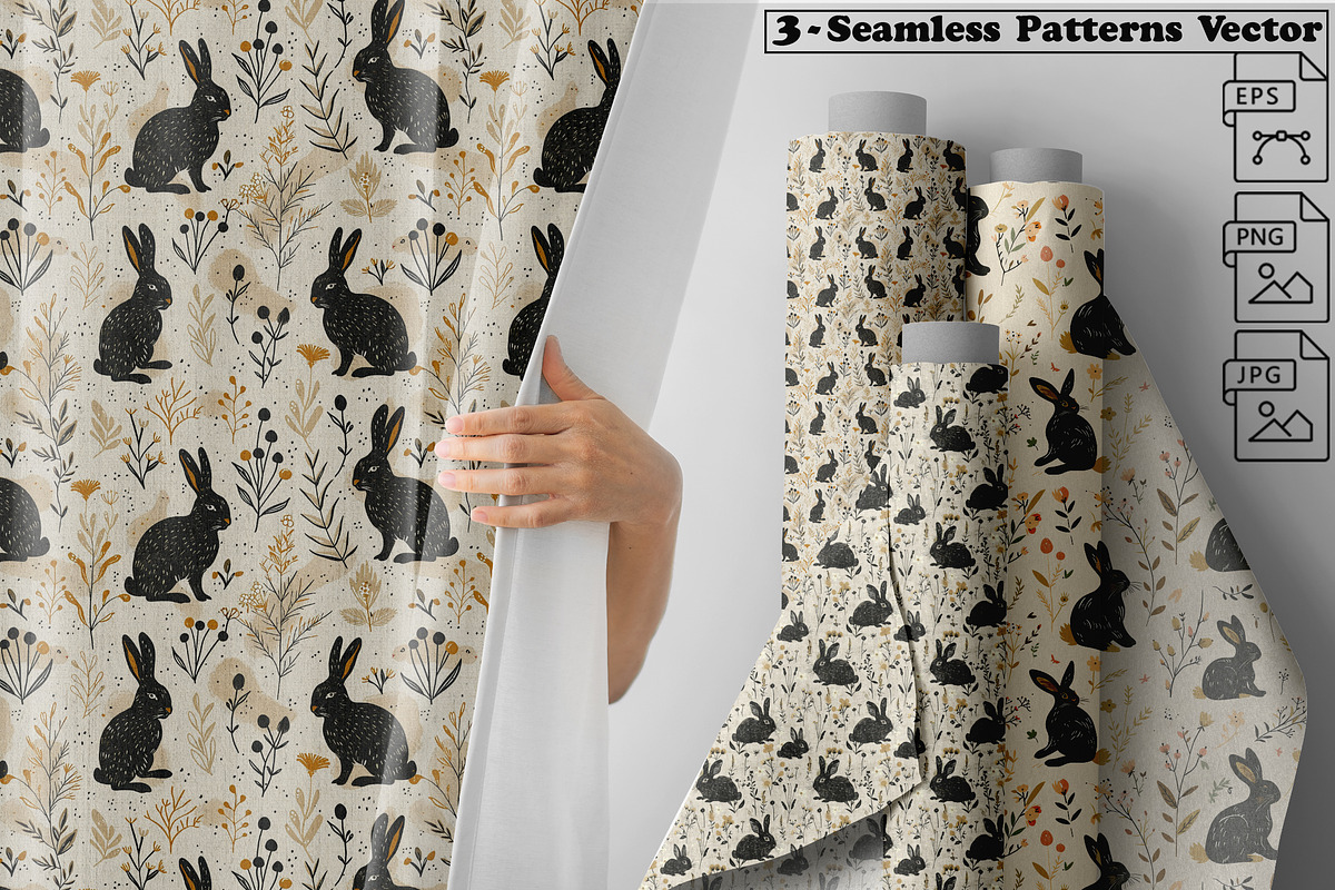 Black Rabbits – 3 Seamless Vector, a Pattern Graphic by one-touch (Photo 1 of 10)