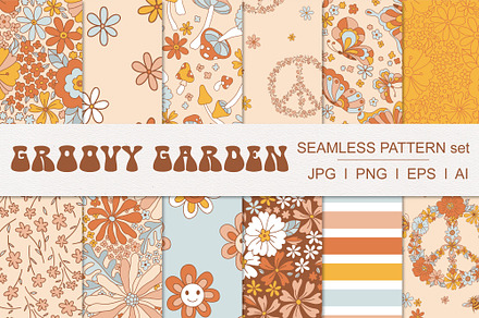 Groovy Garden pattern set, a Pattern Graphic by @olga.angelloz