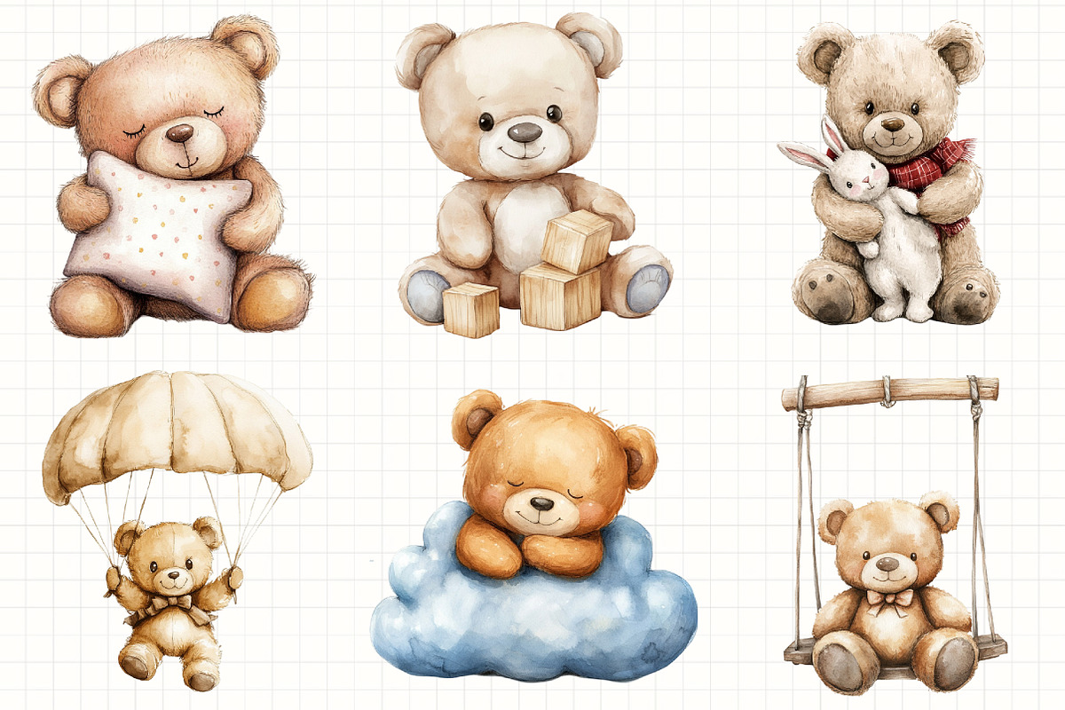Watercolor Beige Teddy Bear Nursery, an Illustration by Libby Wishes (Photo 2 of 5)