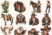 Watercolor Cowboy Clipart Bundle, a Person Illustration by BusyDaydesign (Thumbnail 2 of 9)