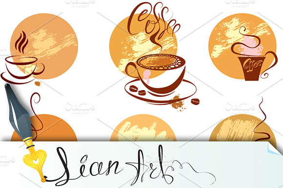 Set of coffee cups icons, stylized s preview 3