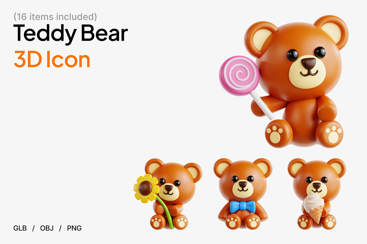 Teddy Bear 3D Icon Set, an Object 3D Model by Eklip Studio (Photo 1 of 3)