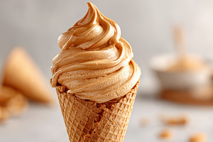 Caramel ice cream in waffle cone, a Food & Drink Photo by AlyaAnd