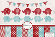 Red and Blue Elephant Clipart, an Illustration by Amanda Ilkov (Thumbnail 1 of 3)