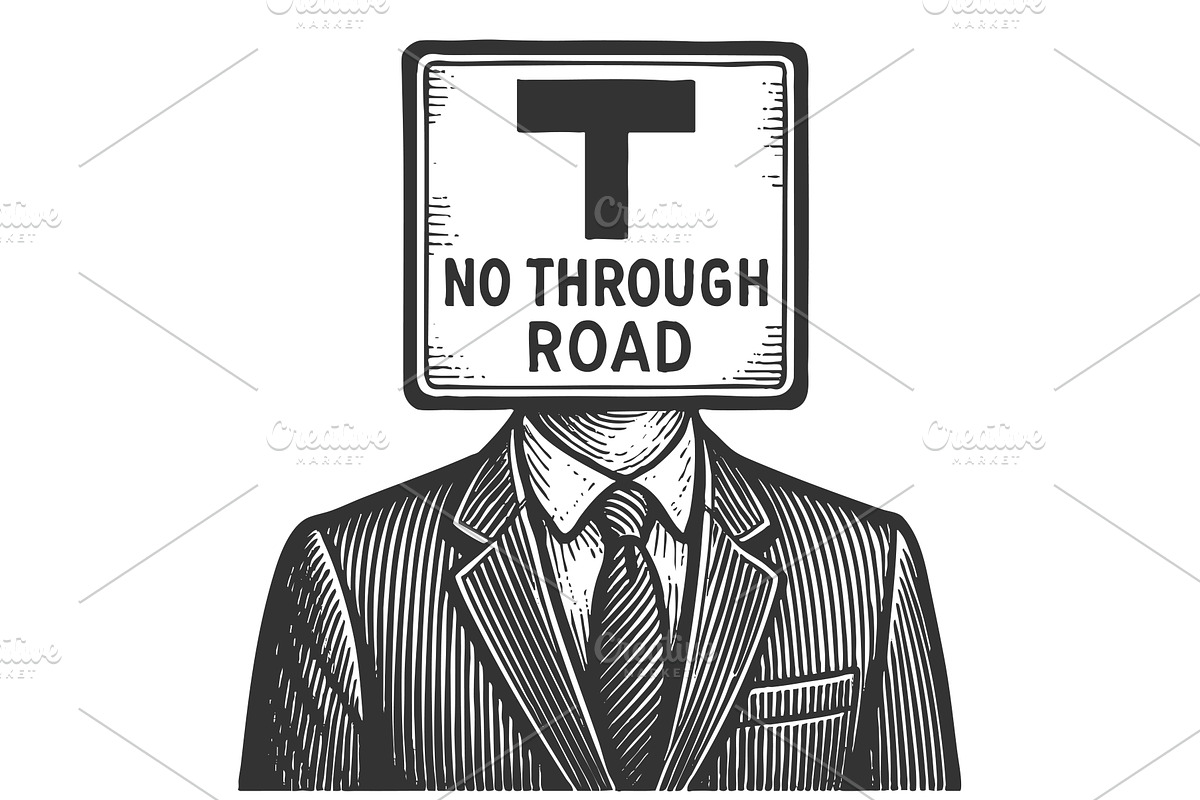 No Through Road Sign Human Head, a Person Illustration by AlexArt