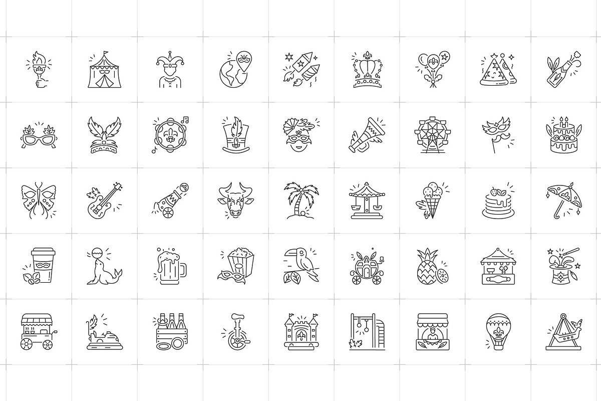 Mardi Gras Linear Icons Set, an Outline Icon by Prosymbols (Photo 4 of 5)