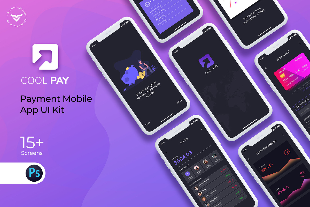 Cool Pay Payment Mobile App UI Kit, an UI Kit Template by VictorThemes