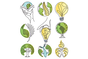 One line eco world icon set. Single, an Object Illustration by the8monkey