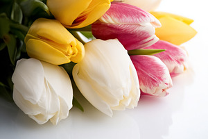 Colorful tulips bouquet creating a vibrant spring display with a, a Photo by Studio ANNA