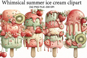 Whimsical summer ice cream clipart, an Illustration by Designworld