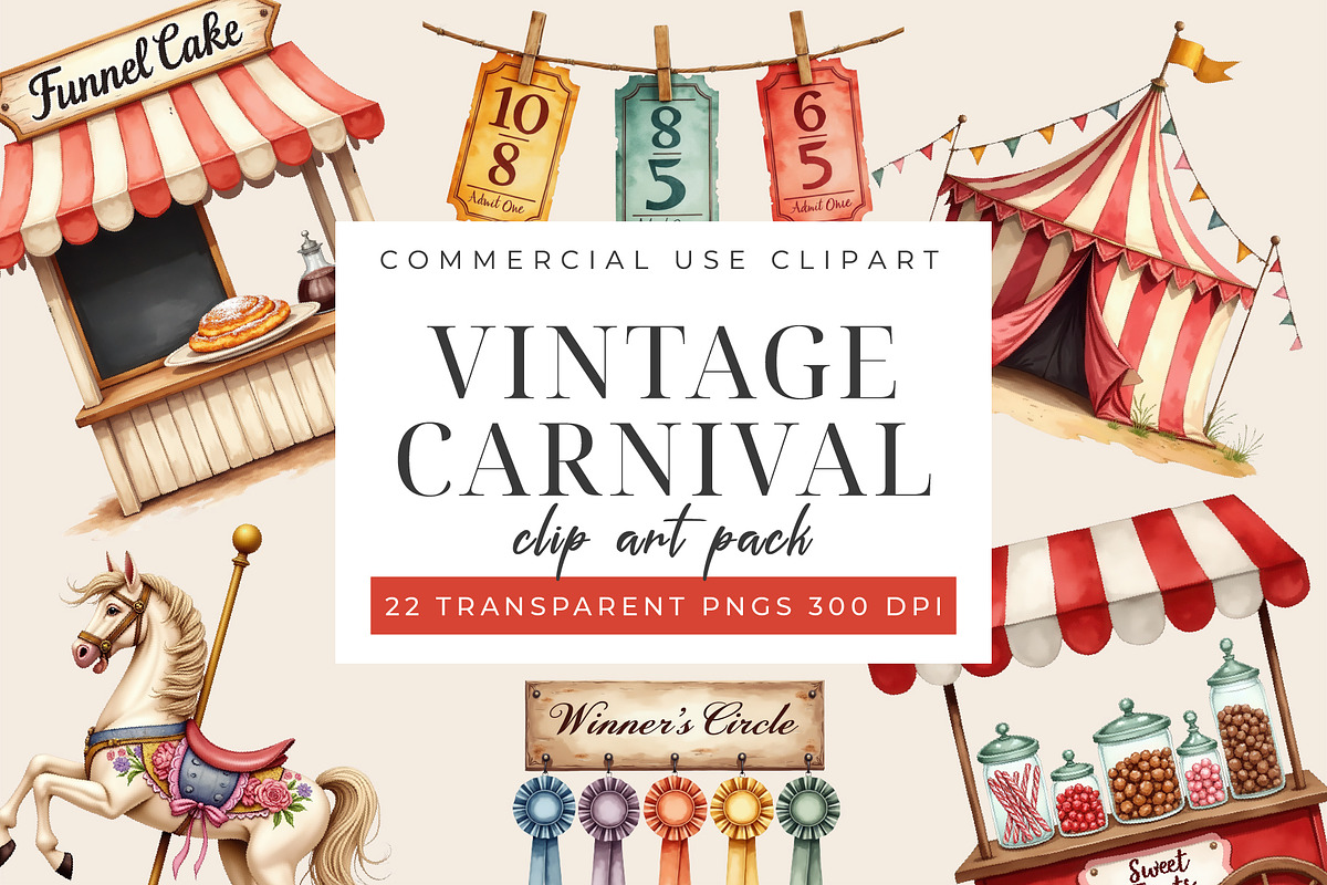 Vintage Carnival Clipart PNG Set, an Object Graphic by Printable Pretty Studio (Photo 5 of 8)