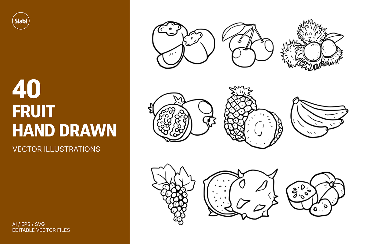 40 Fruit Hand Drawn Illustrations, an Object Illustration by SLAB! Design (Photo 1 of 3)