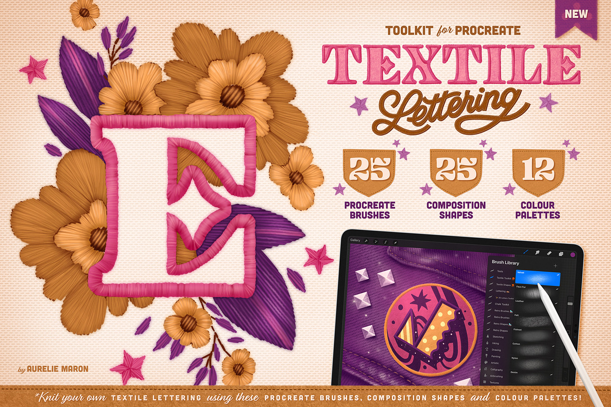 Textile Lettering Toolkit, a Brush Add-On by Aurelie Maron (Photo 1 of 6)