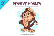Pensive Cartoon Monkey. Crafting, an Animal Illustration by KENO Mascots (Thumbnail 2 of 3)