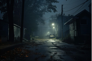 Eerie Night dark street. Generate Ai, an Architecture Photo by Ylivdesign