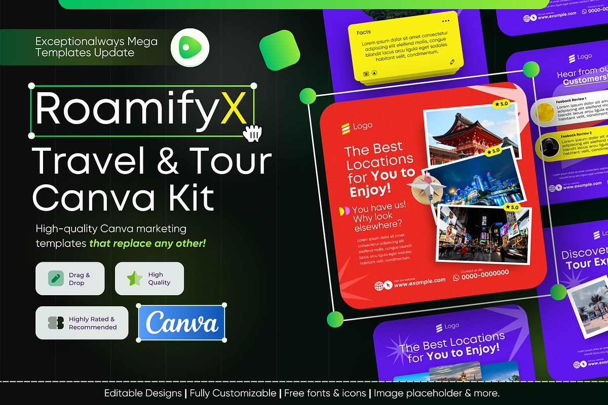RoamifyX - Travel & Tour Canva Kit, a Social Media Template by Exceptionalways (Photo 1 of 4)