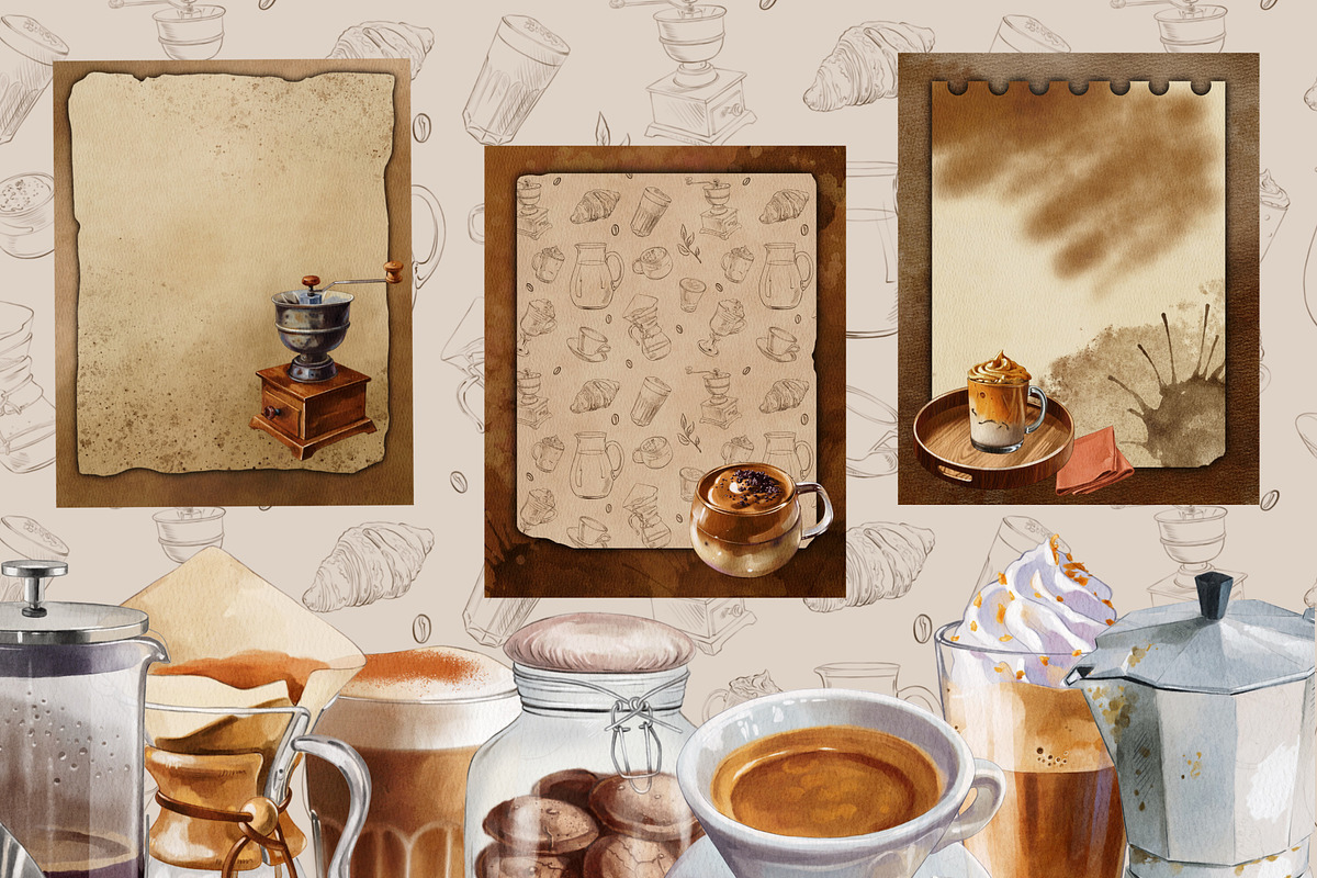 Watercolor coffee composition, a Food Illustration by IrynaPanashii (Photo 6 of 8)