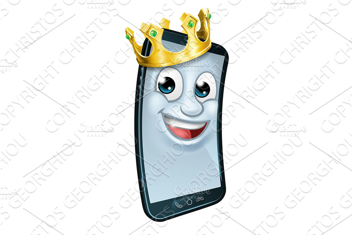 Mobile Phone King Crown Cartoon, a Technology Illustration by Christos Georghiou