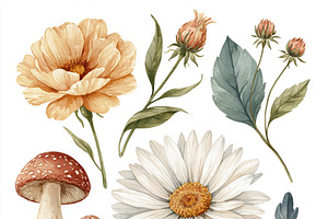 Cute hedgehog exploring autumn forest elements with flowers, lea, an Illustration by Studio ANNA