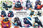 Watercolor Crow Clipart Funny Raven, an Illustration by CraftArtStudio (Thumbnail 1 of 6)