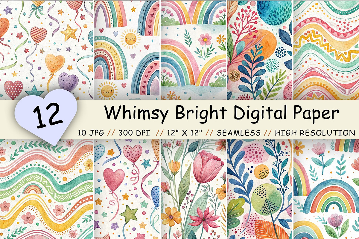 Whimsy Bright Digital Paper Pack, a Pattern Graphic by FloridPrintables (Photo 1 of 8)