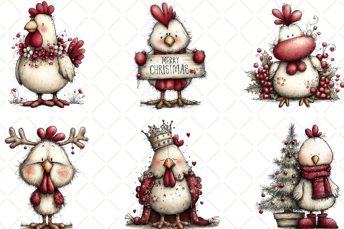 Christmas Chicken Clipart, an Illustration by Black Bird Studio (Photo 4 of 6)