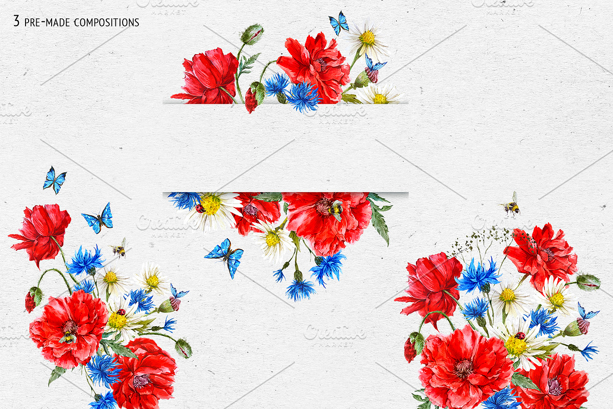 Red Poppy Watercolor Clipart, an Illustration by Depiano (Photo 3 of 9)