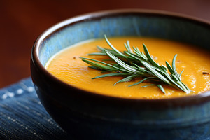 Close up of creamy carrot soup, a Food & Drink Photo by MistyDay