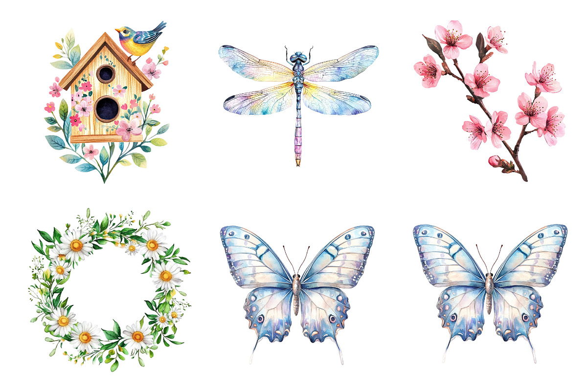 Watercolor Springtime Clipart PNG, an Illustration by Designking (Photo 3 of 5)