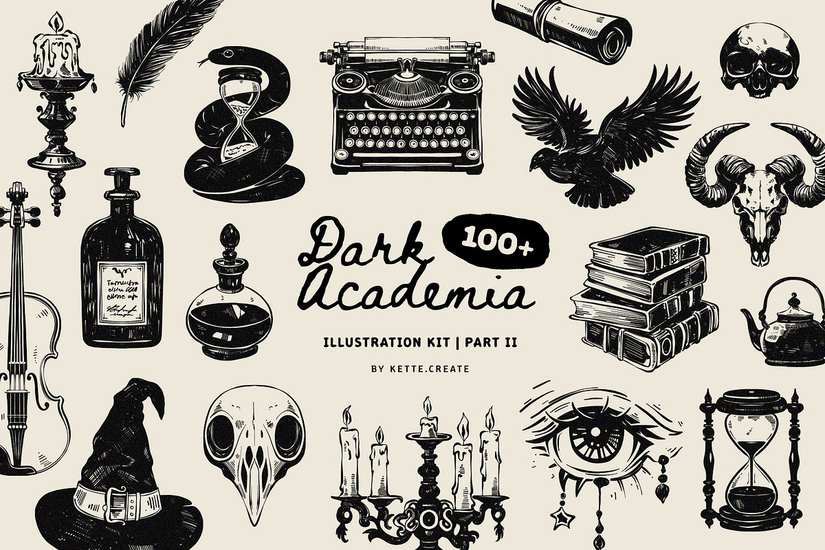 Dark Academia P.2 | Illustration Kit, an Object Illustration by KetteCreate (Photo 1 of 16)