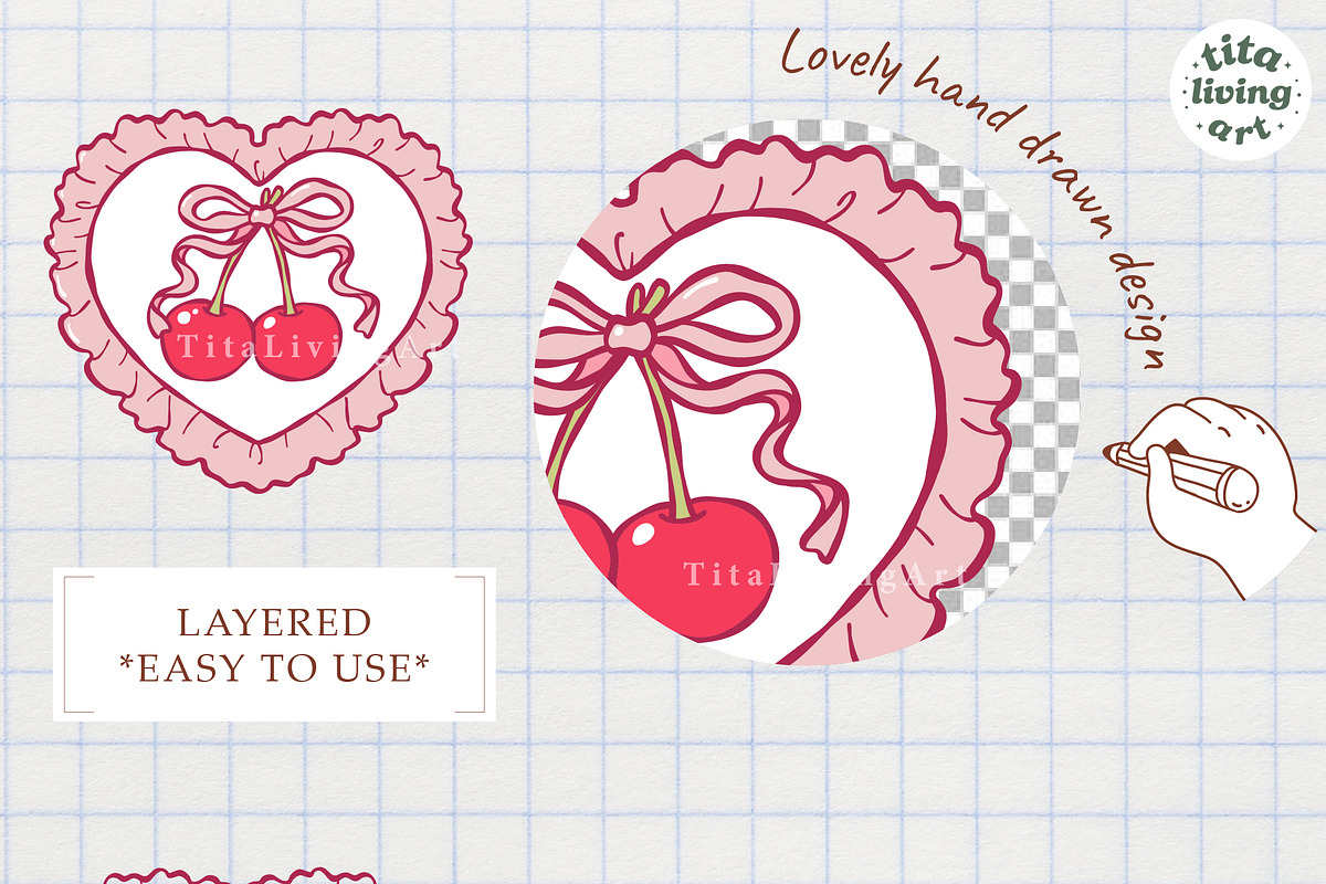 Coquette Cherries Clipart Bundle, a Seasonal Illustration by TitaLivingArt (Photo 6 of 10)
