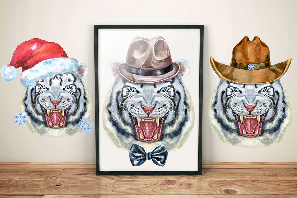 Watercolor fearsome white tiger, an Animal Illustration by Watercolor fantasy (Photo 4 of 5)