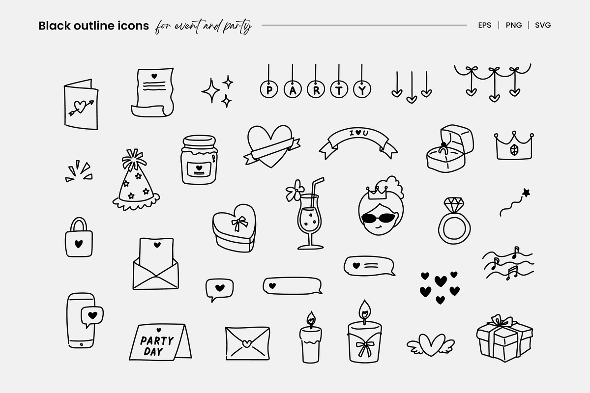 62 doodle icons | Party & Event, an Outline Icon by Pinkbrush (Photo 3 of 4)