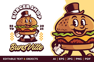 Burger Shop Retro Mascot Logo