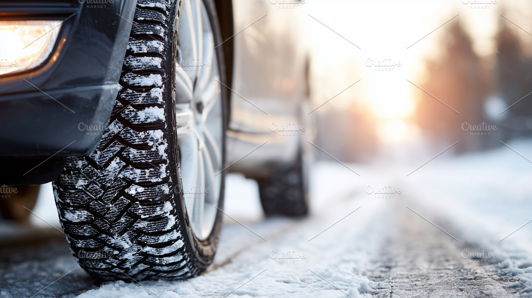 Car with winter tires drives on snow, a Photo by MistyDay