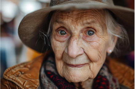 Close up of senior woman with hat, a Person Photo by Ylivdesign