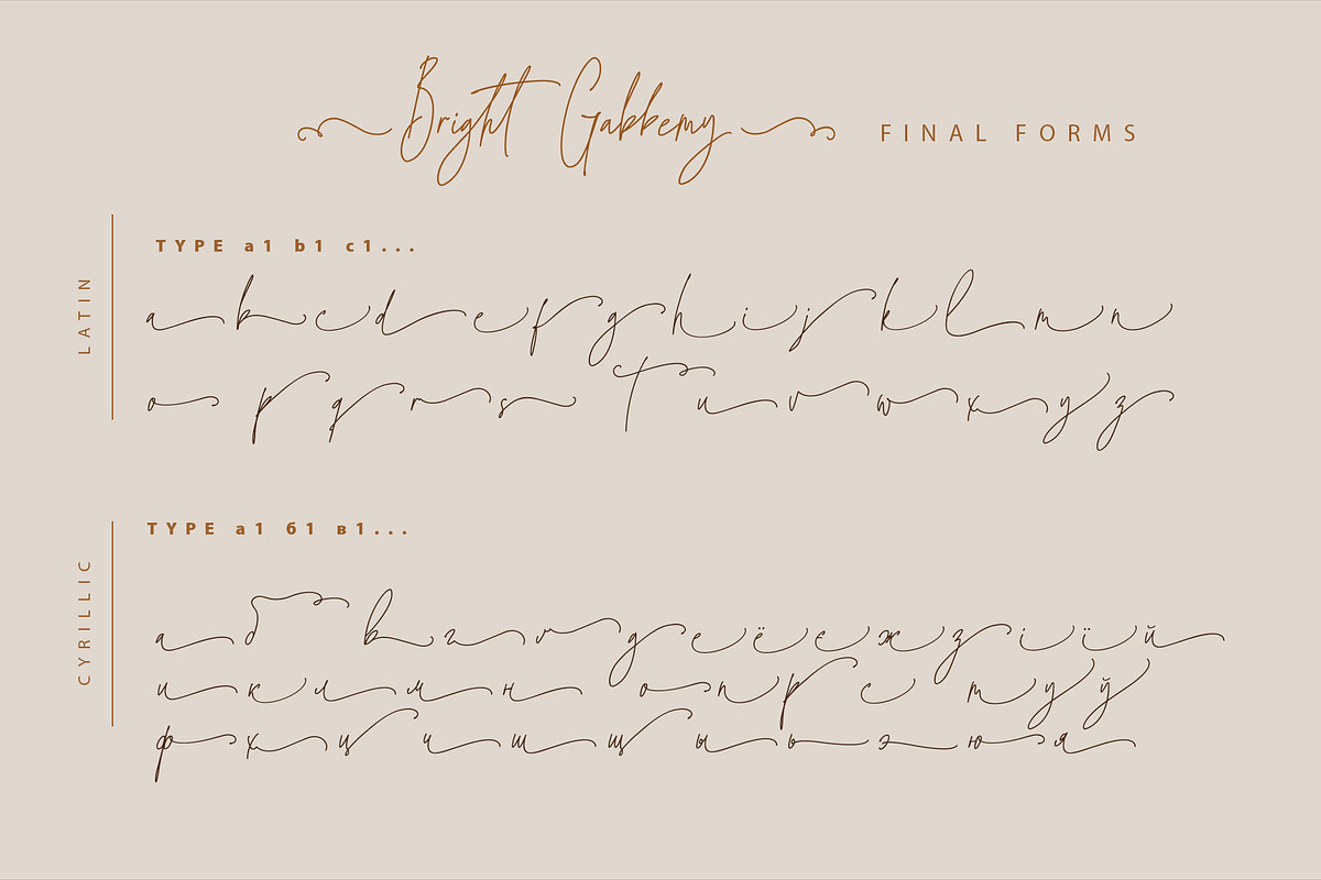 Bright Gabbemy Cyrillic Greek Font, a Script Font by IraDvilyuk (Photo 14 of 15)