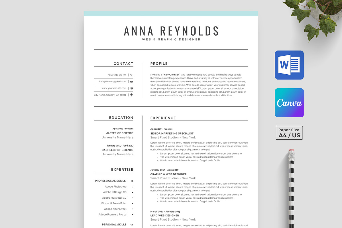 Resume / CV Template | Canva & Word, a Resume Template by CreativeZoom (Photo 1 of 8)