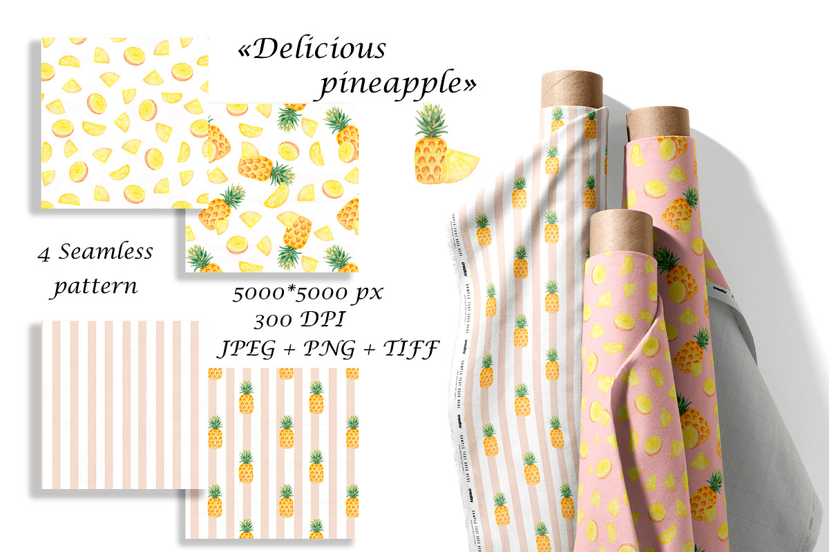 Watercolor Pineapple Patterns Set, a Pattern Graphic by Oksana Dovhopol Art (Photo 1 of 11)