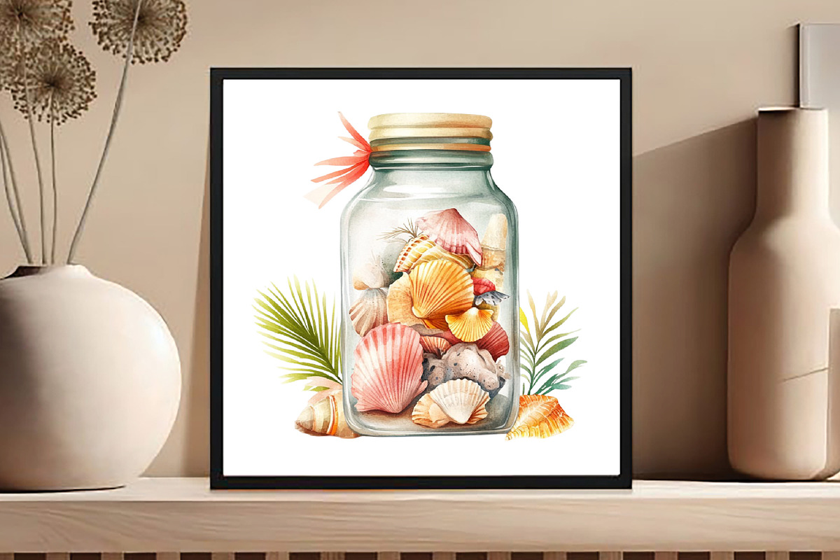 Watercolor Ocean Sea Shell In jar, an Illustration by DreamCafeArt (Photo 4 of 5)