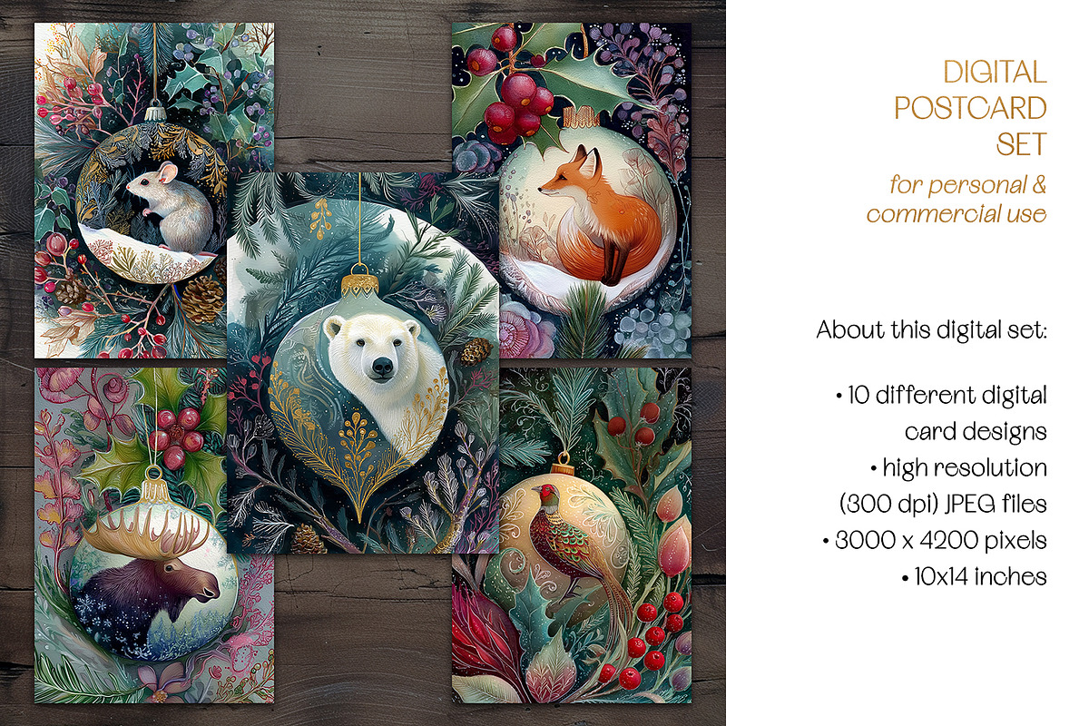 Animals In Christmas Baubles Cards, a Seasonal Illustration by The Dutch Lady Designs (Photo 6 of 7)