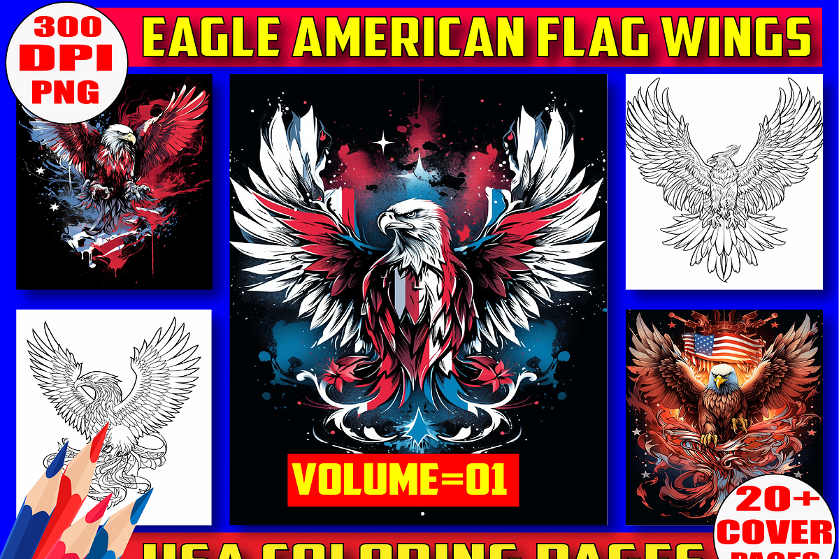 American Flag Coloring pages Vol 01, an Animal Illustration by Coco Bloom (Photo 1 of 4)