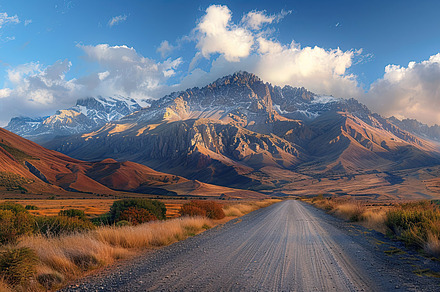 A winding dirt road leading towards, a Photo by LOGOCREATIVE