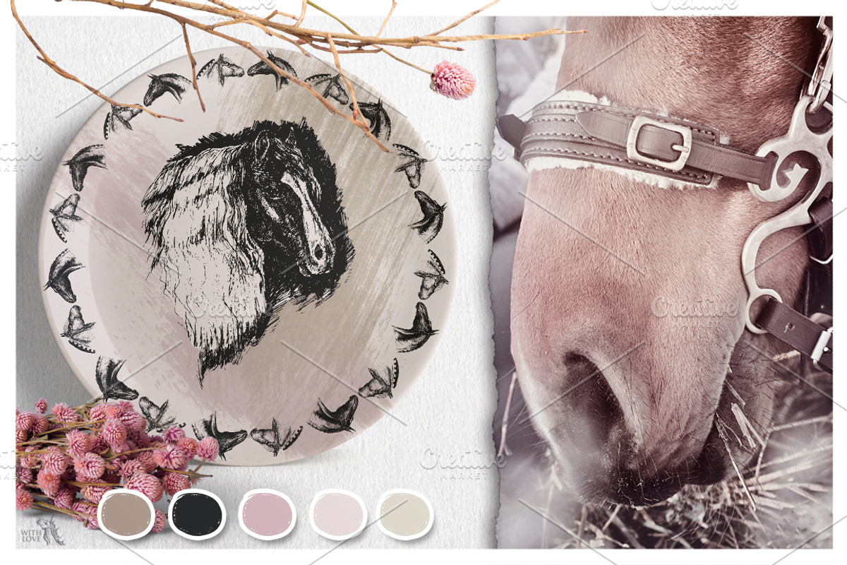 Ink Horses Graphic Collection, an Animal Illustration by Fluffy Unicorn (Photo 4 of 10)