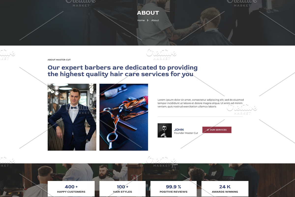 Barber, Hair Salon & Tattoo Shop, a WordPress Template by HasnainDEV (Photo 2 of 6)