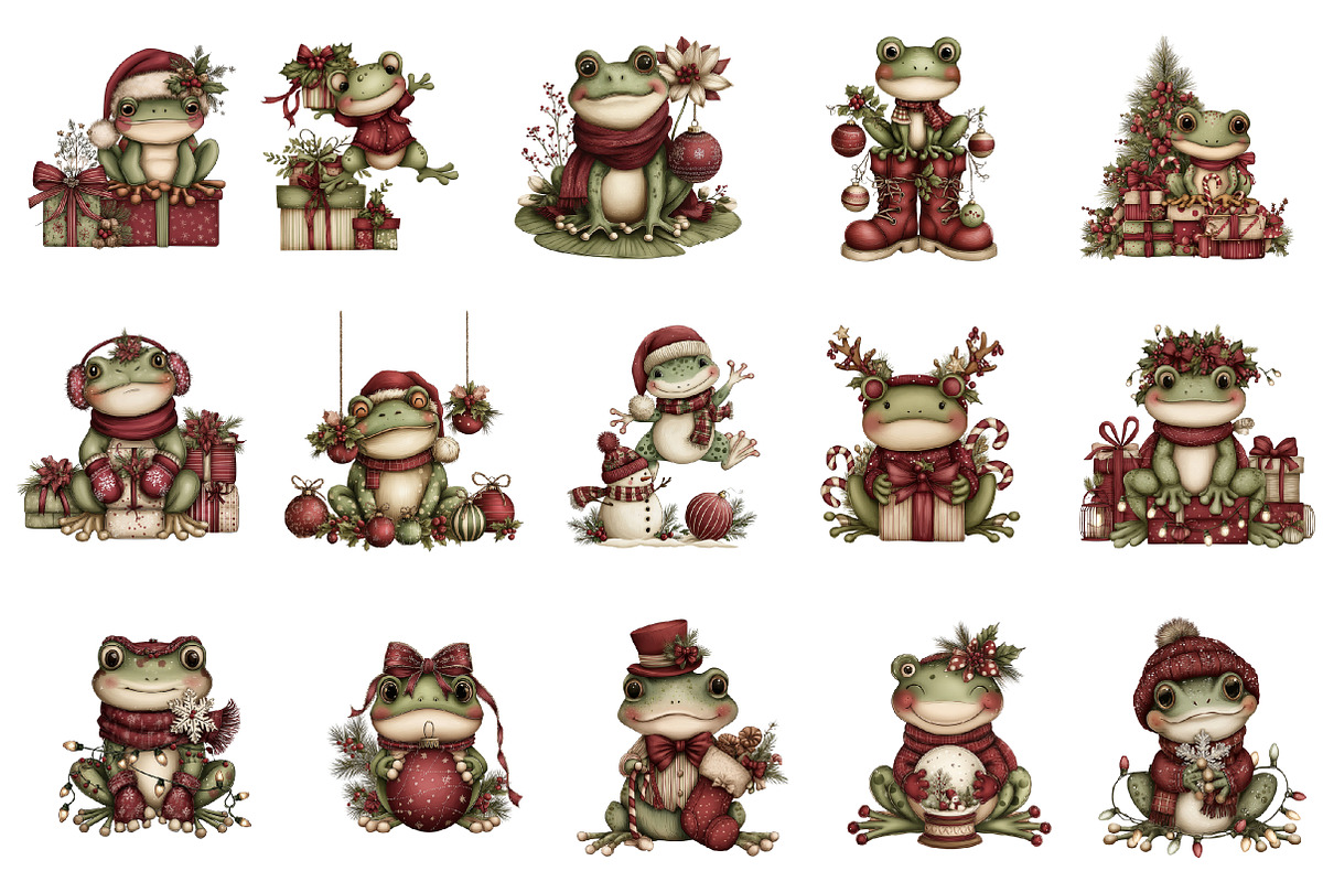 Cute Cartoon Christmas Frogs Clipart, an Illustration by designcity5 (Photo 2 of 5)