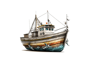 Retro Fishing Boat Clipart Bundle