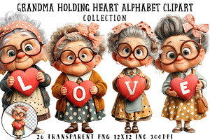Grandma Holding Heart Alphabet Clipa, an Illustration by OK Design