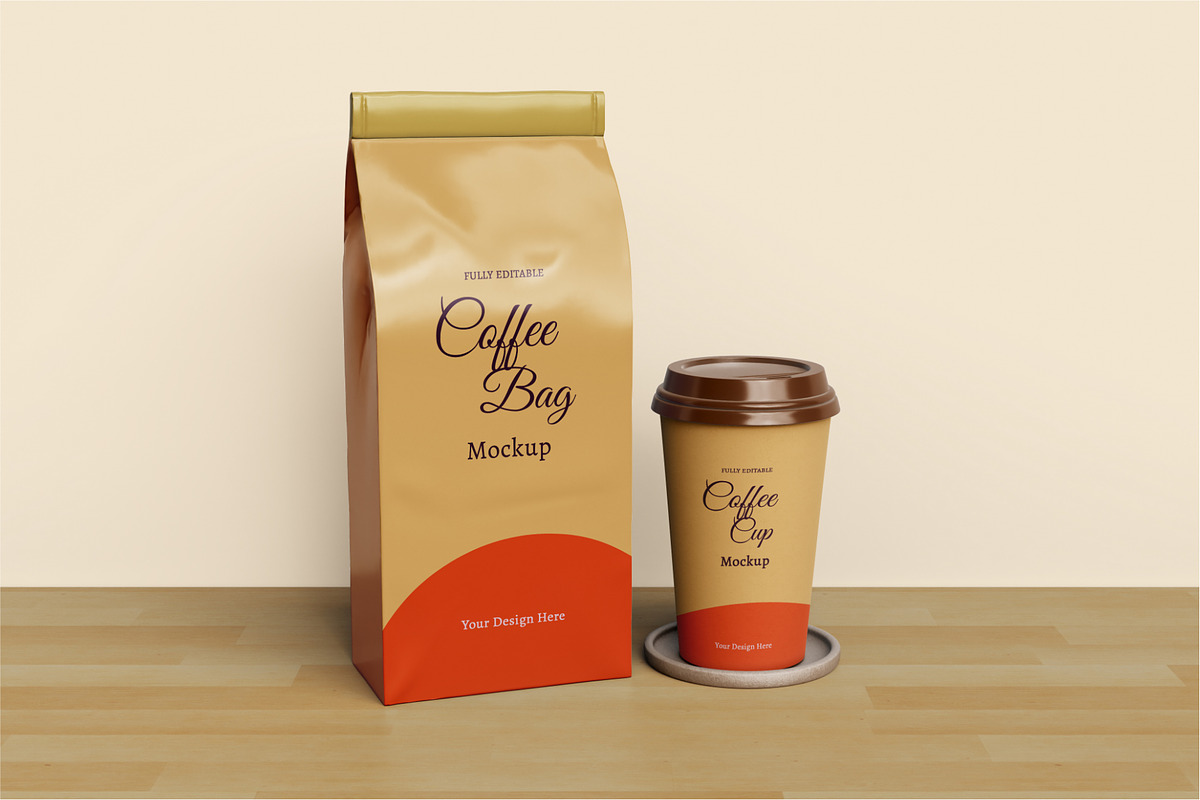 Coffee bag and coffee cup mockup, a Cups & Container Mockup by Runend (Photo 22 of 22)