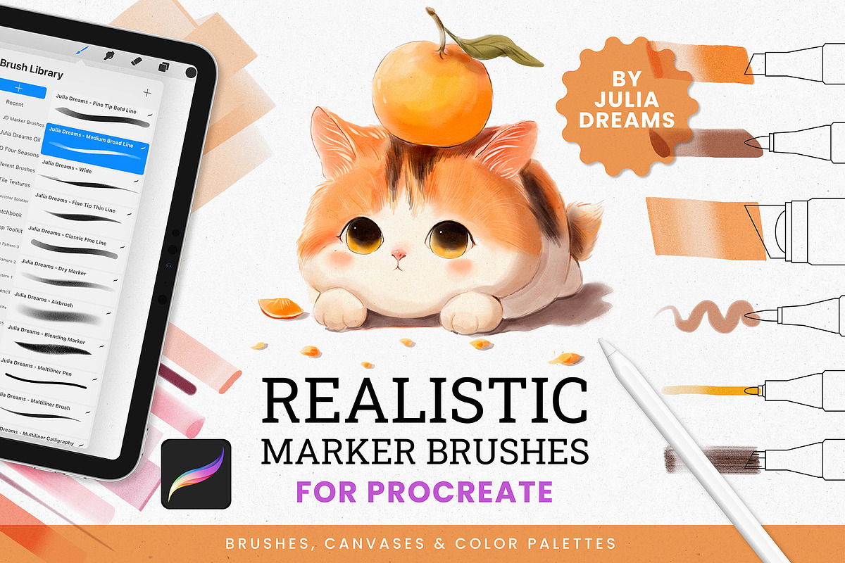 Realistic Marker Procreate Brushes, a Brush Add-On by Julia Dreams (Photo 1 of 9)